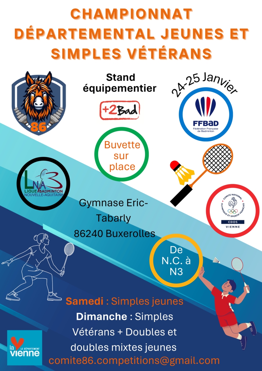 Championnat Départemental Jeune (S, D, Mx) et Vétéran (S), Buxerolles